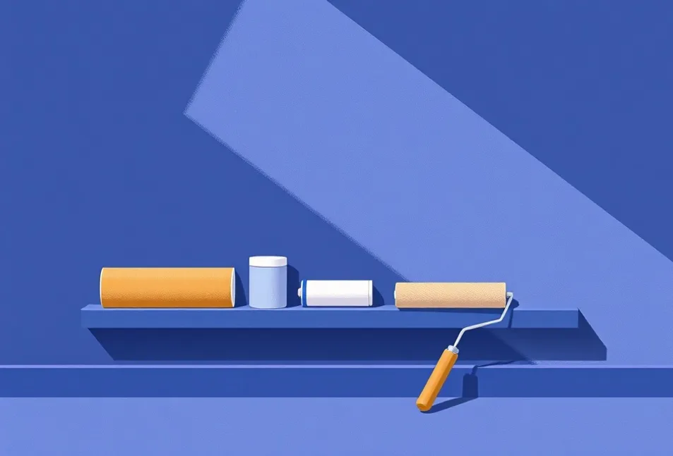 Outils de peinture disposés dans l'ordre des étapes du chantier