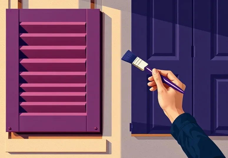 Mise en peinture au pinceau de volets et d'encadrements en bois